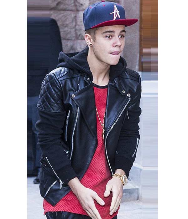 Justin Bieber Black Hooded Leather Jacket
