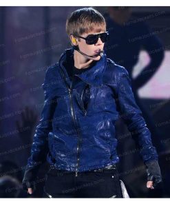 Alternative view of Justin Bieber Blue Leather Biker Jacker
