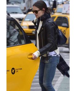 Alternative view of Katie Holmes Miss Meadow Biker Real Leather Jacket