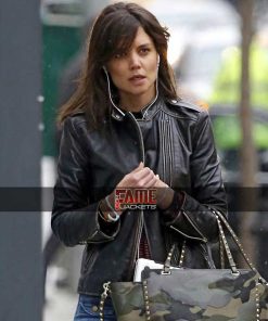 Katie Holmes Black Distress Real Leather Biker Jacket