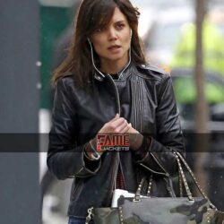 Katie Holmes Black Distress Real Leather Biker Jacket