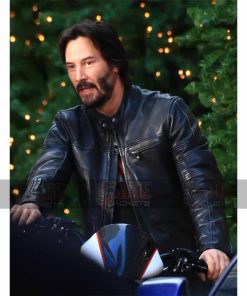 Keanu Reeves Black Leather Cafe Racer Jacket