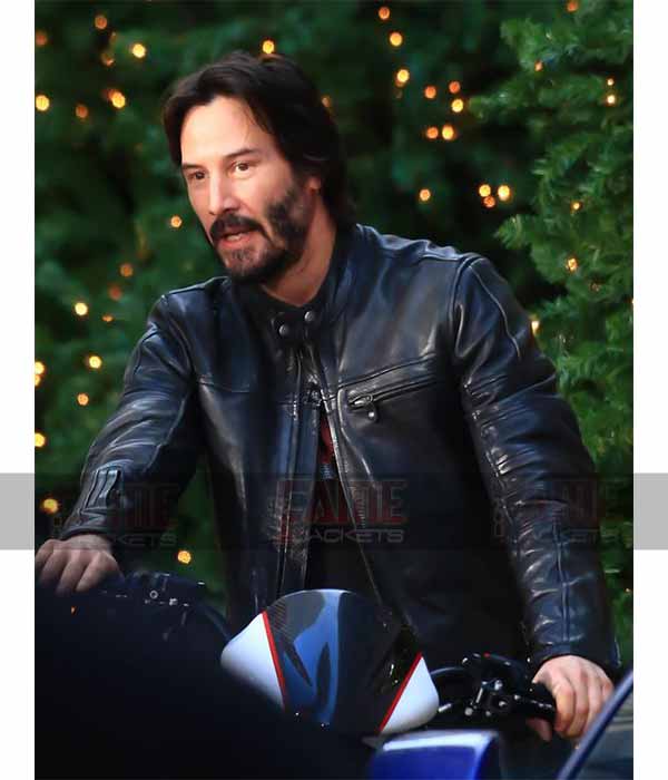 Keanu Reeves Black Leather Cafe Racer Jacket