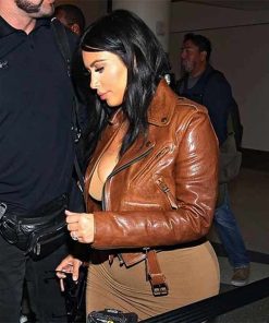 Alternative view of Kim Kardashian Cropped Brown Leather Jacket
