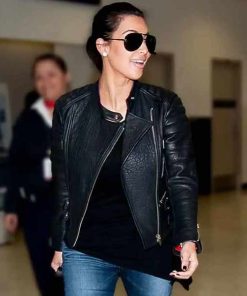 Alternative view of Kim Kardashian Cross Zip Black Leather Jacket