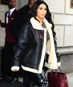 Alternative view of Kim Kardashian Shearling Black Leather Jacket