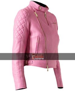 Alternative view of Women's Quilted Pink Leather Slim Fit Jacket