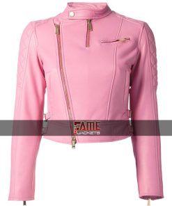 Women's Quilted Pink Leather Slim Fit Jacket
