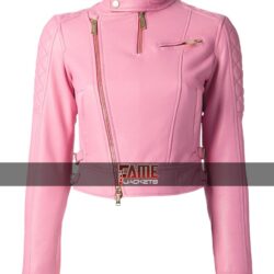 Women's Quilted Pink Leather Slim Fit Jacket
