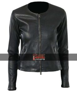 Ladies Black Slim Fit Collarless Biker Jacket