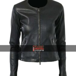 Ladies Black Slim Fit Collarless Biker Jacket