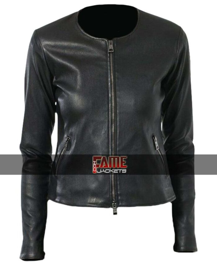Ladies Black Slim Fit Collarless Biker Jacket