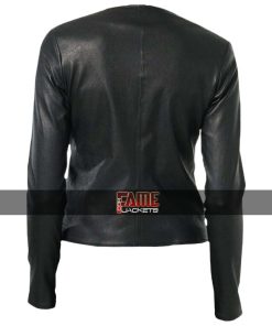 Alternative view of Ladies Black Slim Fit Collarless Biker Jacket