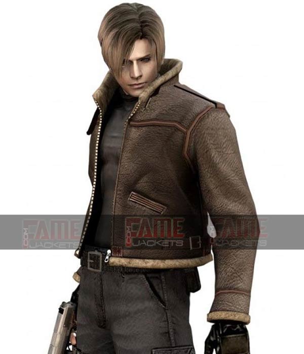 Leon Kennedy Resident Evil 4 Mens Fur Winter Leather Jacket
