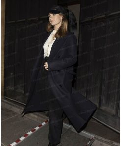 Lily James Double Breasted Black Wool Winter Long Coat