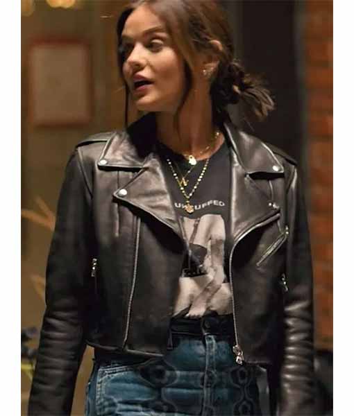 Puppy Love 2023 Lucy Hale Biker Black Leather Jacket