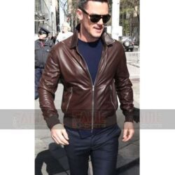 Luke Evans Brown Slim Fit Leather Jacket
