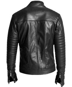 Alternative view of Men Black Motorcycle Leather  Slim Fit Jacket