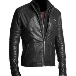 Men Black Motorcycle Leather  Slim Fit Jacket