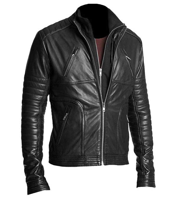 Men Black Motorcycle Leather  Slim Fit Jacket