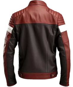 Alternative view of Maroon Cafe Racer Genuine Leather Jacket