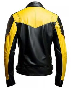 Alternative view of Cafe Racer Style Yellow and Black Leather Jacket