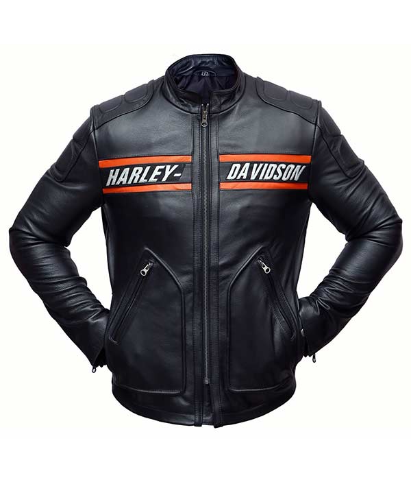 Mens Harley Motorcycle Cafe Racer Leather Jacket