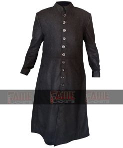 Mens Black Full Length Wool Warm Coat For Winters
