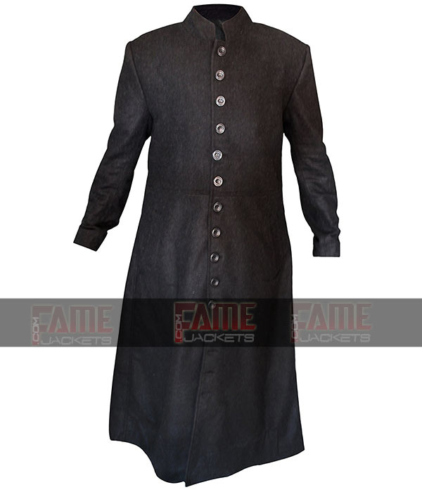 Mens Black Full Length Wool Warm Coat For Winters