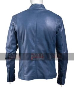 Alternative view of Men Blue Biker Cafe Racer Jacket
