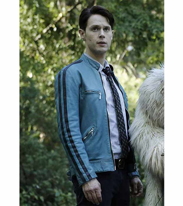 Samuel Barnett Men's Blue Leather Retro Jacket