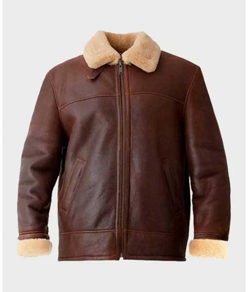 Brown Aviator Shearling Bomber Leather Jacket for Men