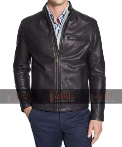 Mens Casual Real Sheep Black Slim Fit Leather Jacket