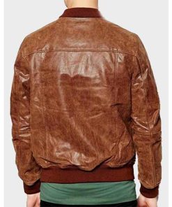 Alternative view of Mens Distressed Brown Bomber Leather Jacket