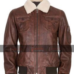 Men Fur Collar Flight Bomber Winter Leather Jacket