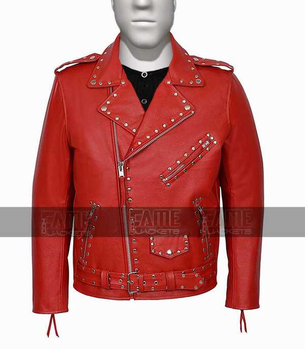 Mens Red Sheep Leather Designer Punk Classic Moto Jacket