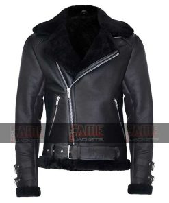 Mens Leather Aviator Jacket With Faux Fur For Winter