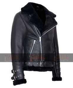 Alternative view of Mens Leather Aviator Jacket With Faux Fur For Winter