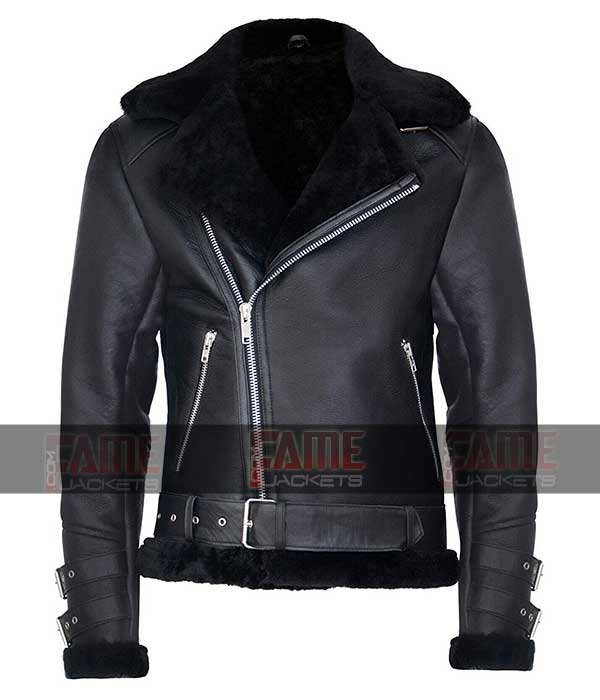 Mens Leather Aviator Jacket With Faux Fur For Winter