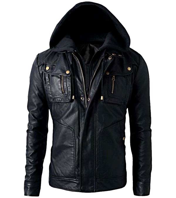 Motorcycle Brando Style Biker Leather Hooded Jacket