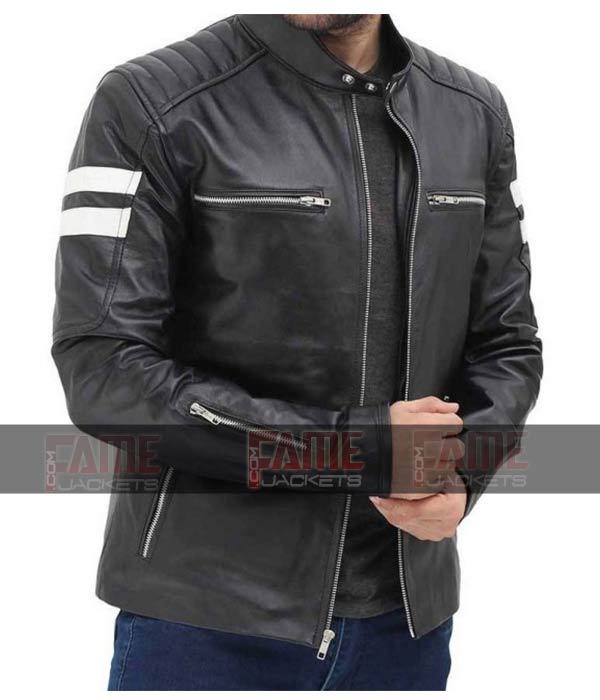 Mens Black Brando Cafe Racer In Real Leather - Image 3