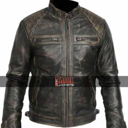 Mens Cafe Racer Leather Jacket in Two Tone Color