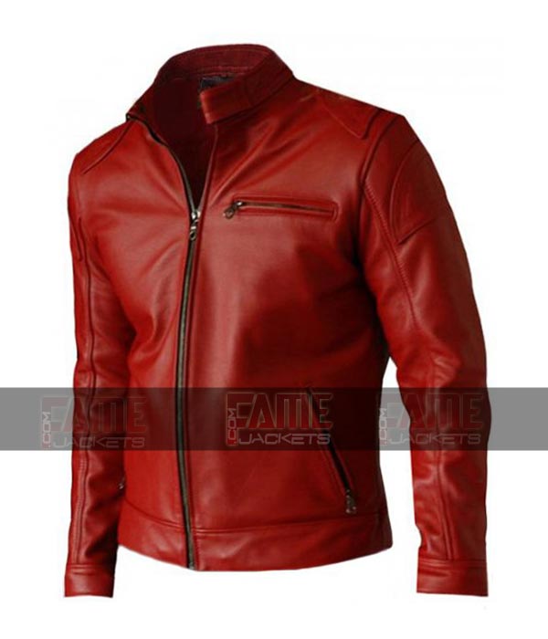 Mens Red Sheep Leather Motorcycle Cafe Racer On Sale