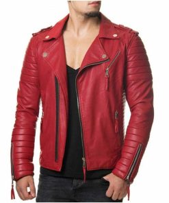Mens Red Slim Fit Cafe Racer