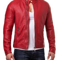 Mens Red Slim Fit Cafe Racer Jacket