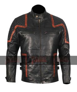 Black Retro Vintage Quilted Leather Cafe Racer For Men