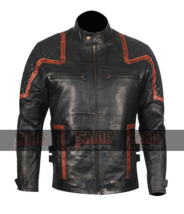 Black Retro Vintage Quilted Leather Cafe Racer For Men