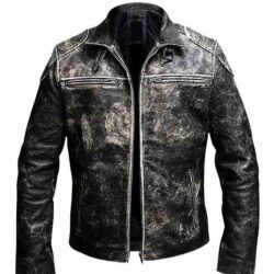 Gents Vintage Retro Distressed Black Cafe Racer Leather Jacket