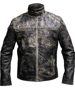 Alternative view of Gents Vintage Retro Distressed Black Cafe Racer Leather Jacket