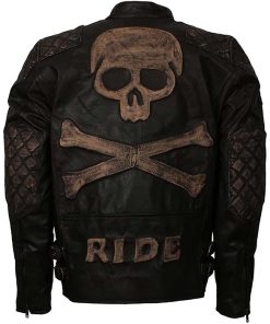 Mens Skull Ride Black Leather Cafe Racer Jacket